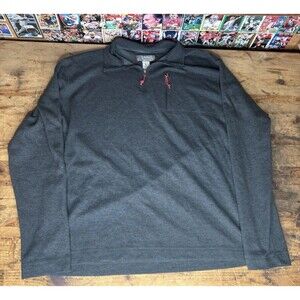Orvis Troutbum 1/4th Zip Sweater Gray Red Men’s Medium Sweatshirt Cell Pocket